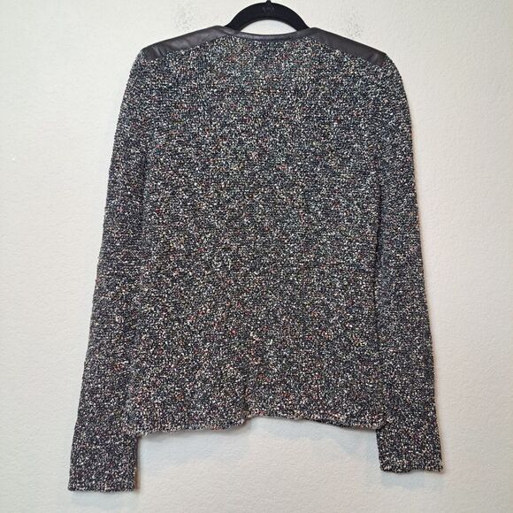 Classiques Entier Tweed Boucle Leather Trim Full Zip Shirt Jacket Women's Sz L - Picture 4 of 9